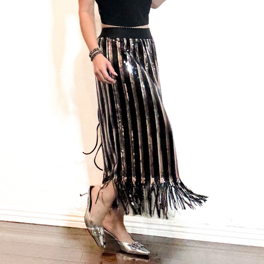 Sequin Party Skirt with Fringe Detail